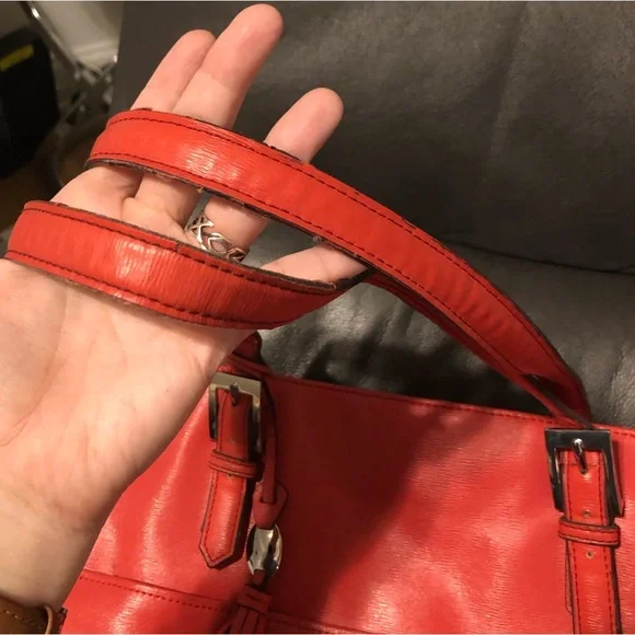 Coral Striped Tote Bag Pocketbook Purse - Picture 5 of 6